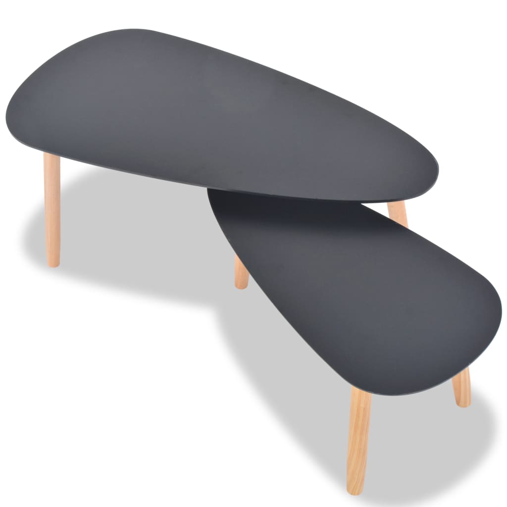 Table basse gigogne design en Bois de pin massif noir #couleur_noir