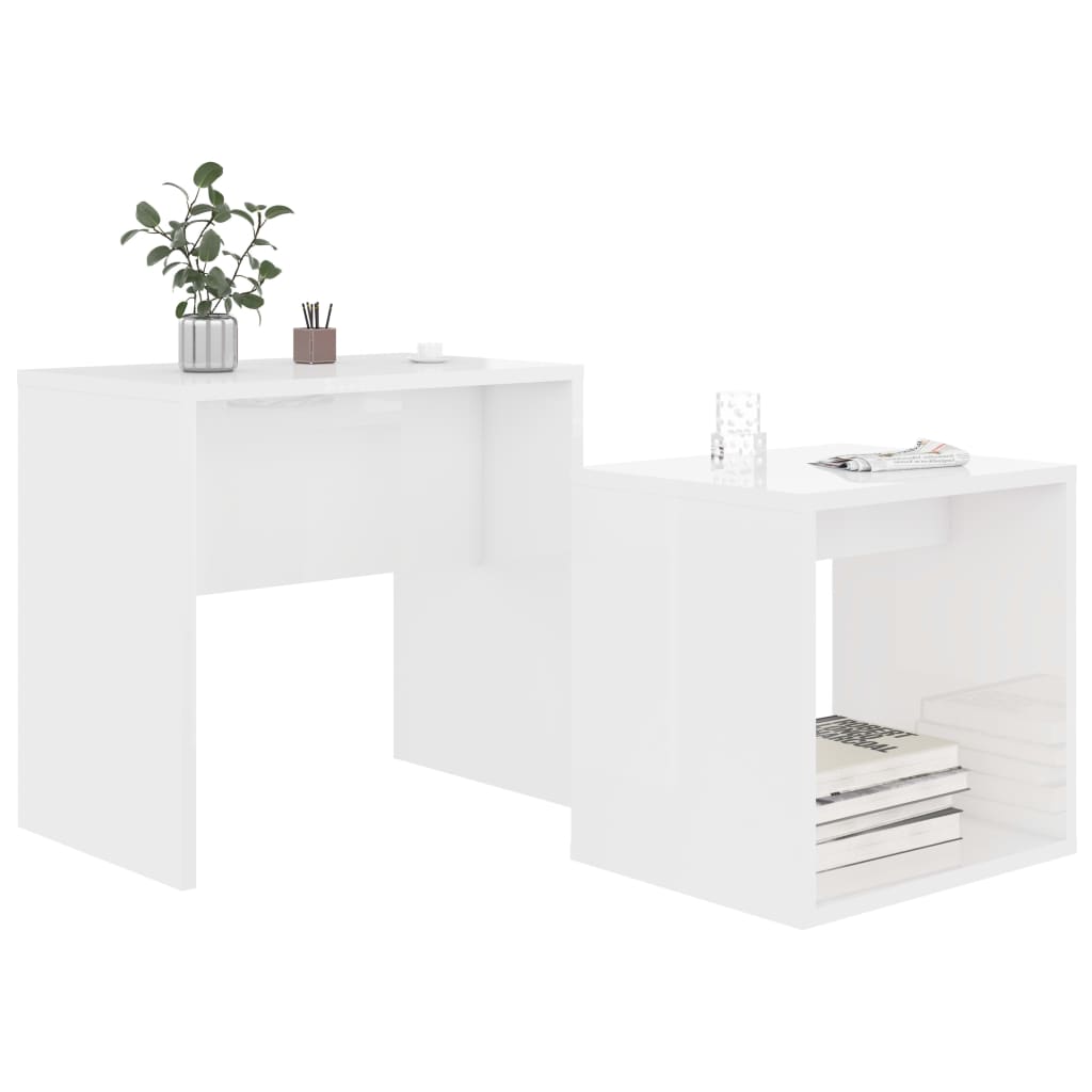 Ensemble de tables basses 48x30x45 cm Aggloméré #couleur_Blanc brillant