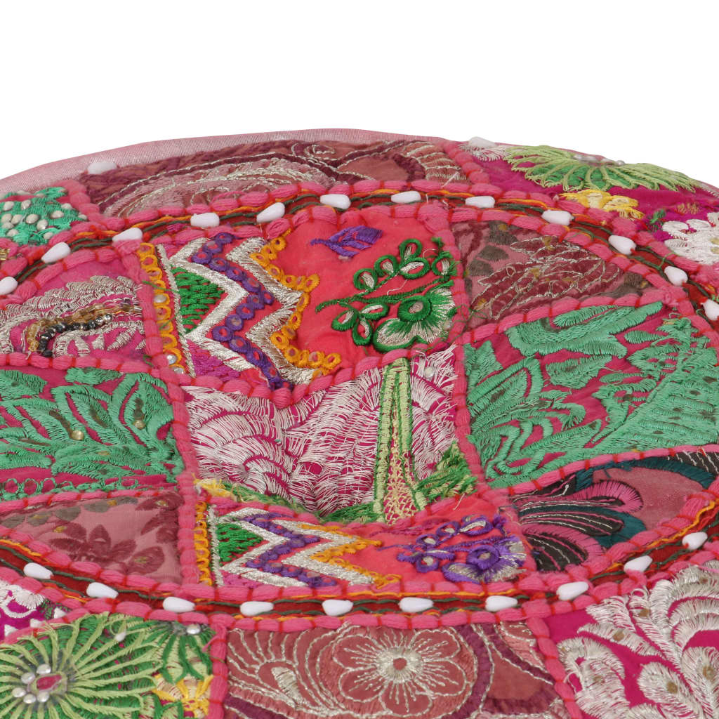 Pouf rond en coton en patchwork fait à la main 40 x 20 cm #couleur_rose