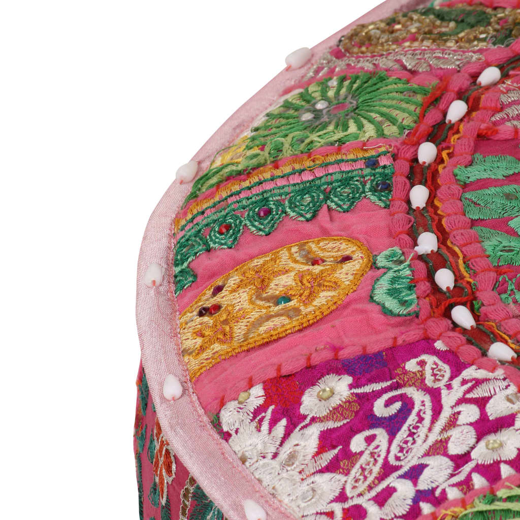 Pouf rond en coton en patchwork fait à la main 40 x 20 cm #couleur_rose