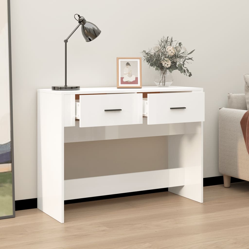 Table console 100x39x75 cm Bois d'ingénierie #couleur_blanc brillant